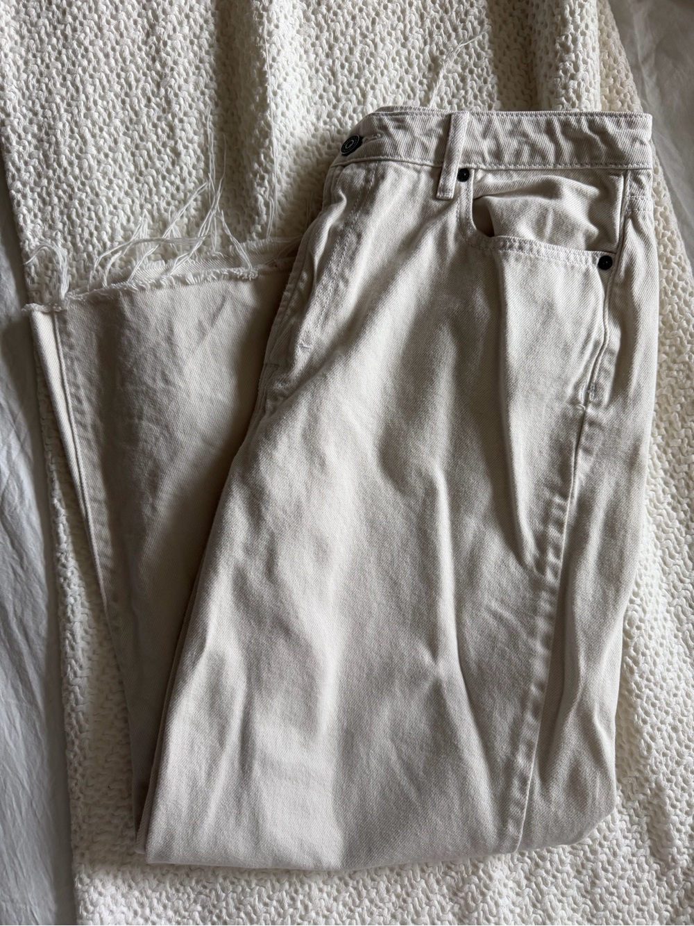 Women’s Cream High-Rise Wide Leg Jeans